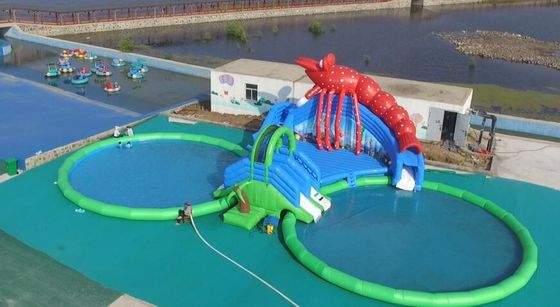 Подгонянные Multi водные горки детей функции, большой раздувной парк атракционов дома прыжка аквапарк